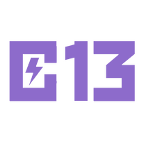 The logo for the band Calle 13, in purple
