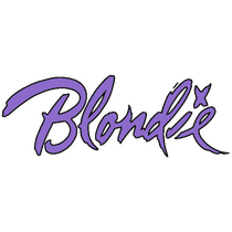 The logo for the band Blondie, in black and purple